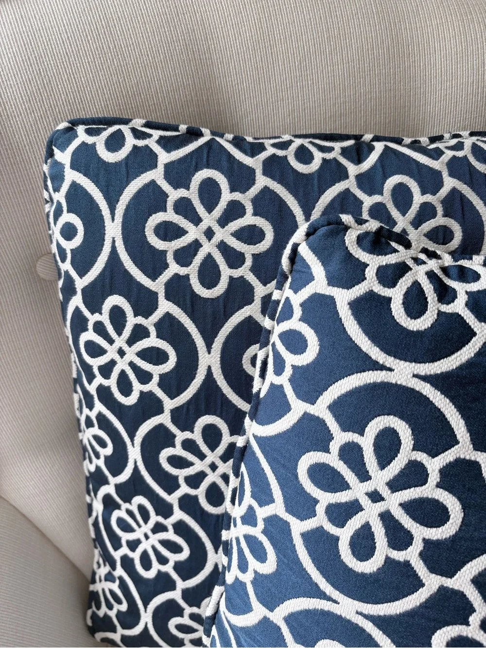 Kravet Custom Navy Ivory Pillow Covers 18x18 Pair